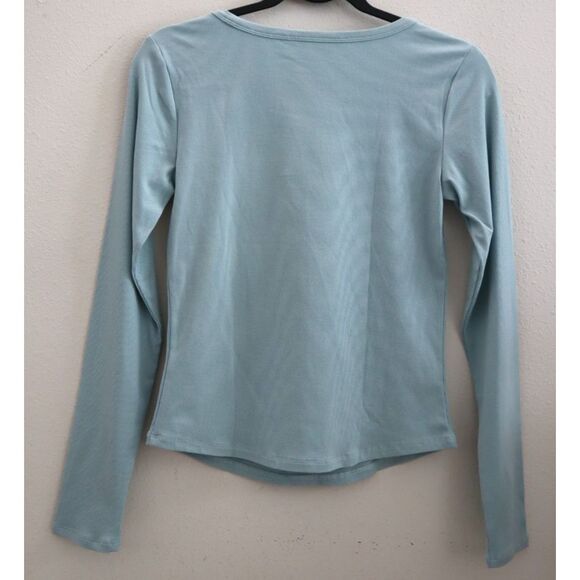 Athleta 415567-06 Women Sz M Seafoam Green Signature Rib Square Neck L/S Top - Picture 2 of 5